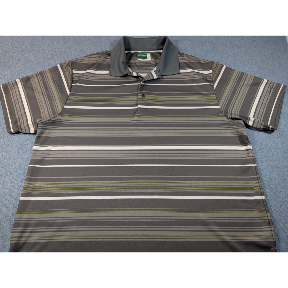 Ben Hogan Men 2XL Grey Striped Performance PowerAir Golf Polo Shirt Short Sleeve